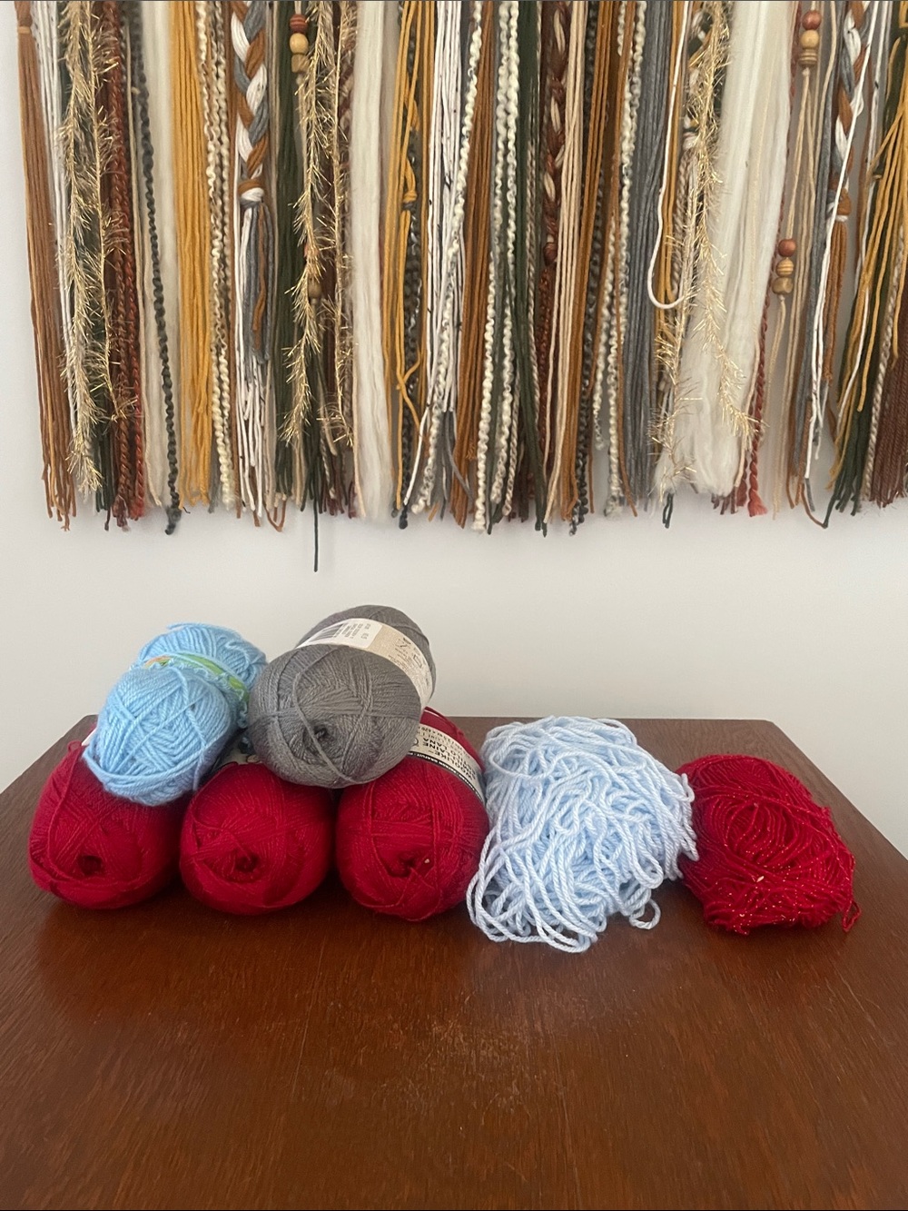 Assorted Red and Light Blue and grey Yarn Bundle -